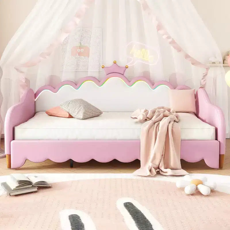 Lit de repos double extensible Whisen, lit de repos princesse moderne rembourré avec tête de lit couronne