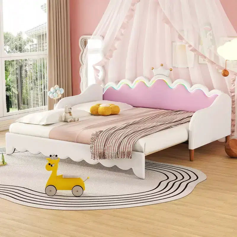 Lit de repos double extensible Whisen, lit de repos princesse moderne rembourré avec tête de lit couronne
