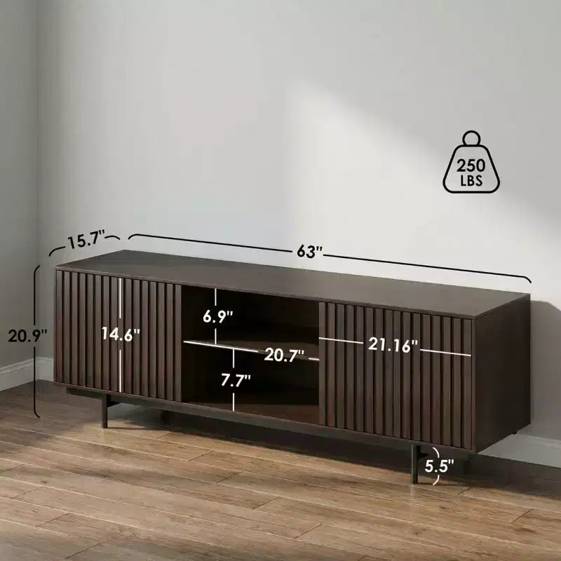 Meuble TV de ferme JVNOXK de 160 cm, convient aux téléviseurs jusqu'à 75 pouces, construction en bois avec espace de rangement, étagères ouvertes et portes relevables, Noyer