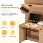 GDFStudio Miguel Garde-manger de cuisine polyvalent avec huche, poste de travail pliable et prise de courant