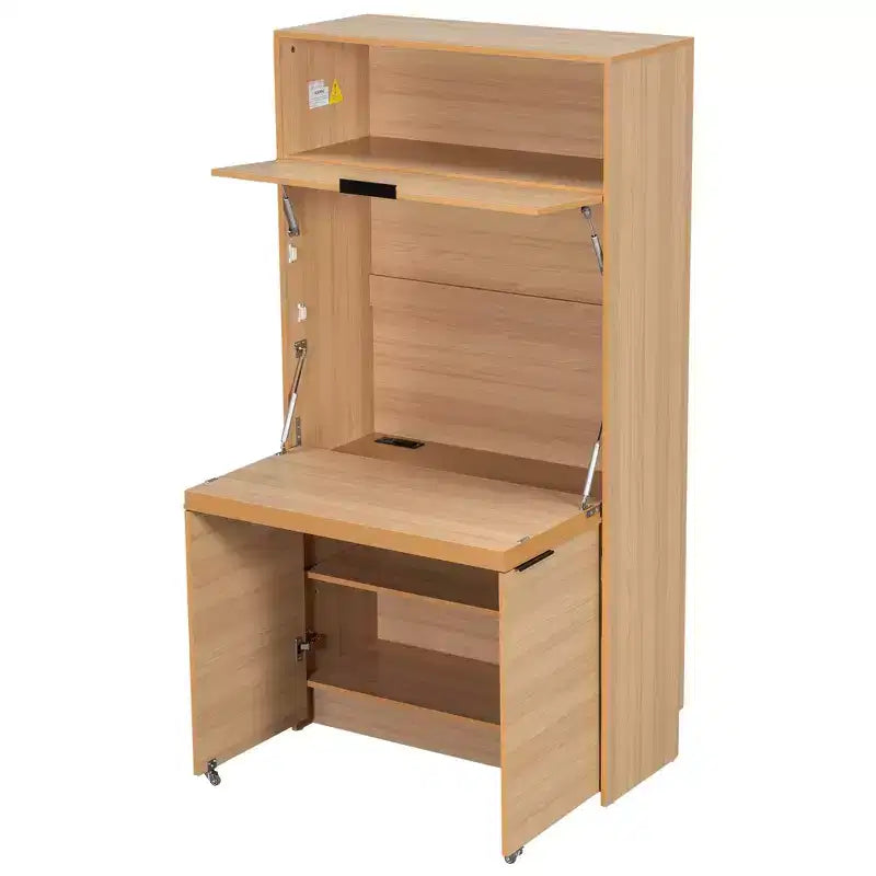GDFStudio Miguel Garde-manger de cuisine polyvalent avec huche, poste de travail pliable et prise de courant