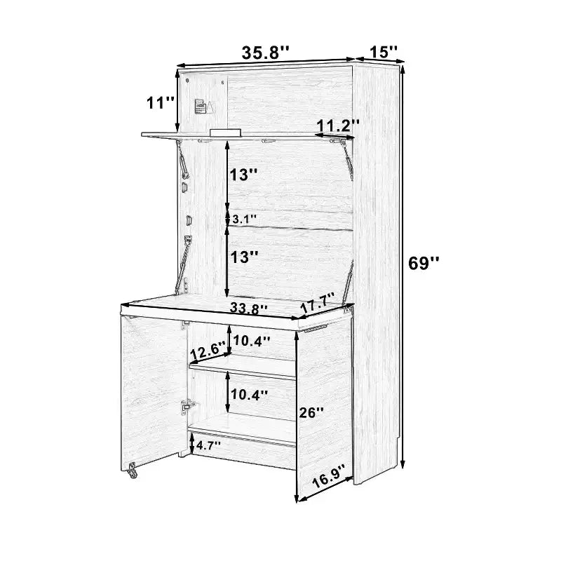GDFStudio Miguel Garde-manger de cuisine polyvalent avec huche, poste de travail pliable et prise de courant