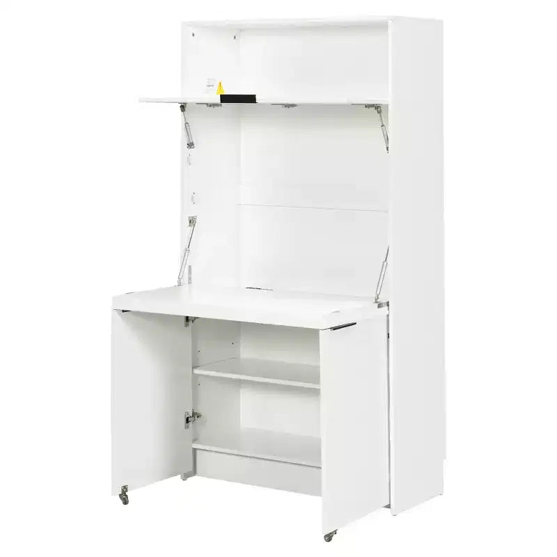 GDFStudio Miguel Garde-manger de cuisine polyvalent avec huche, poste de travail pliable et prise de courant