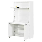 GDFStudio Miguel Garde-manger de cuisine polyvalent avec huche, poste de travail pliable et prise de courant