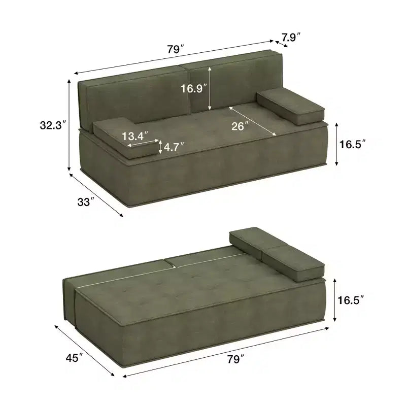 Canapé-lit multifonctionnel moderne en tissu Luck Live 79, convertible avec coussin en mousse de soutien pour appartement et studio