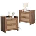GustoWave Night Stand Set of 2, Rattan Nightstands with Charging Station, Boho Bed Side Tables with 2 Drawers