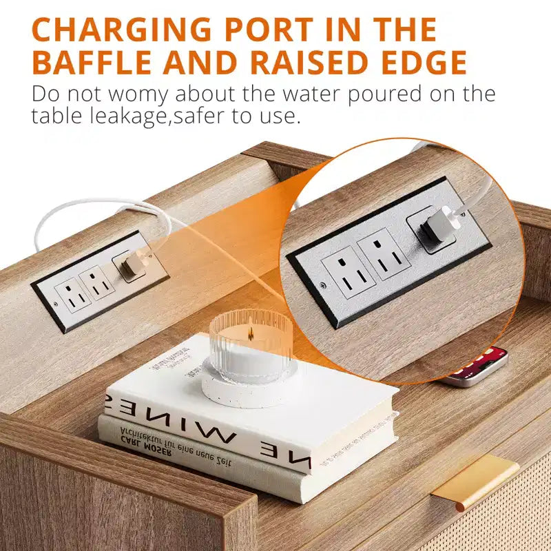 GustoWave Lot de 2 tables de chevet en rotin avec station de charge, tables d'appoint de style bohème avec 2 tiroirs