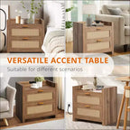GustoWave Lot de 2 tables de chevet en rotin avec station de charge, tables d'appoint de style bohème avec 2 tiroirs
