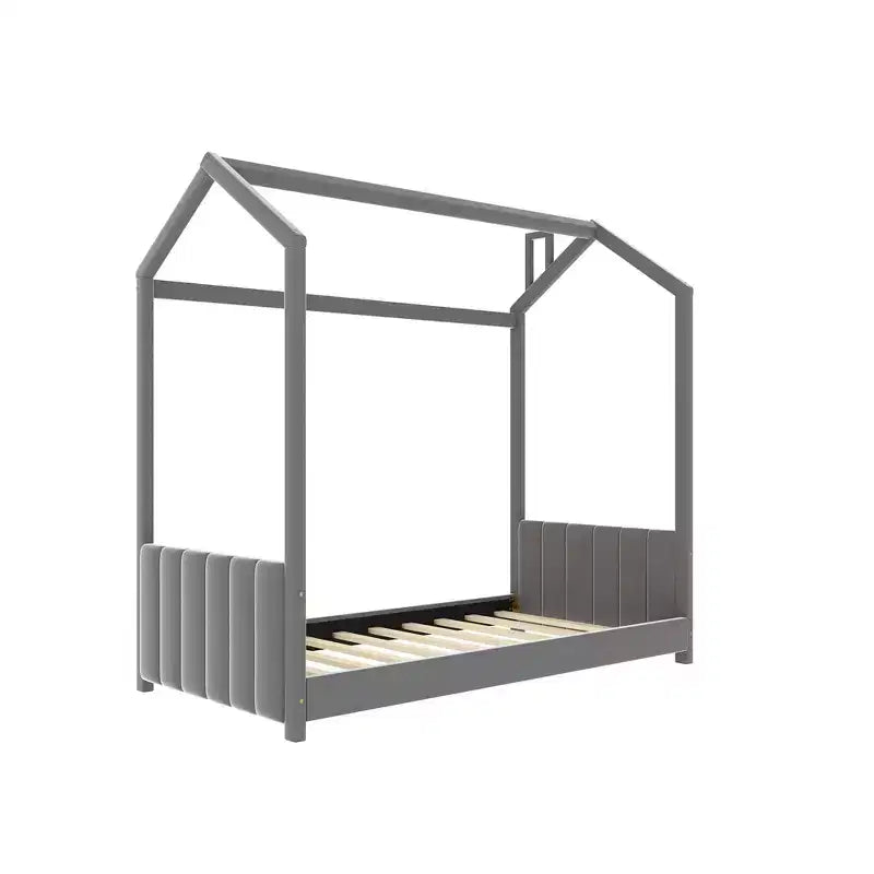 Lit cabane en velours Luxystar pour chambre d'enfant, gris