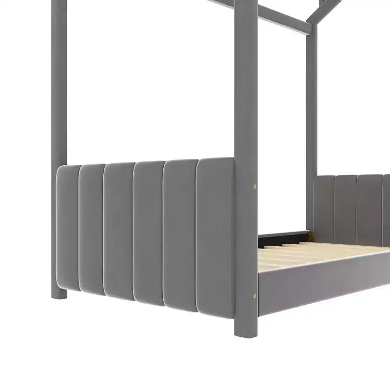 Lit cabane en velours Luxystar pour chambre d'enfant, gris