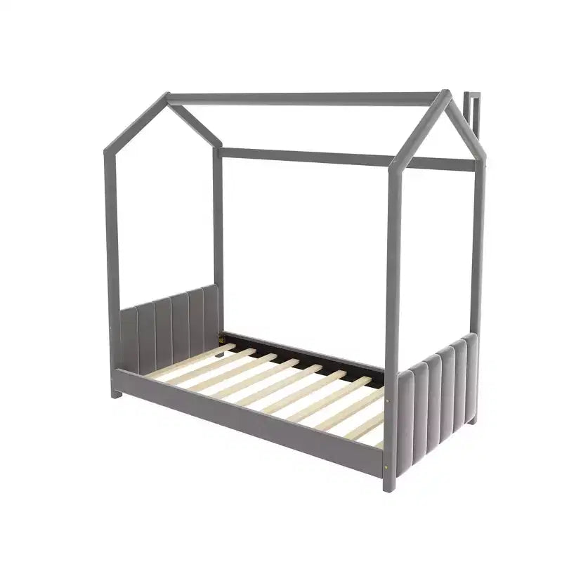 Lit cabane en velours Luxystar pour chambre d'enfant, gris