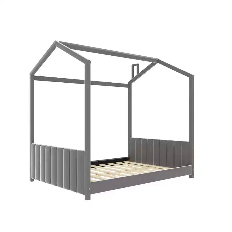 Lit cabane en velours Luxystar pour chambre d'enfant, gris
