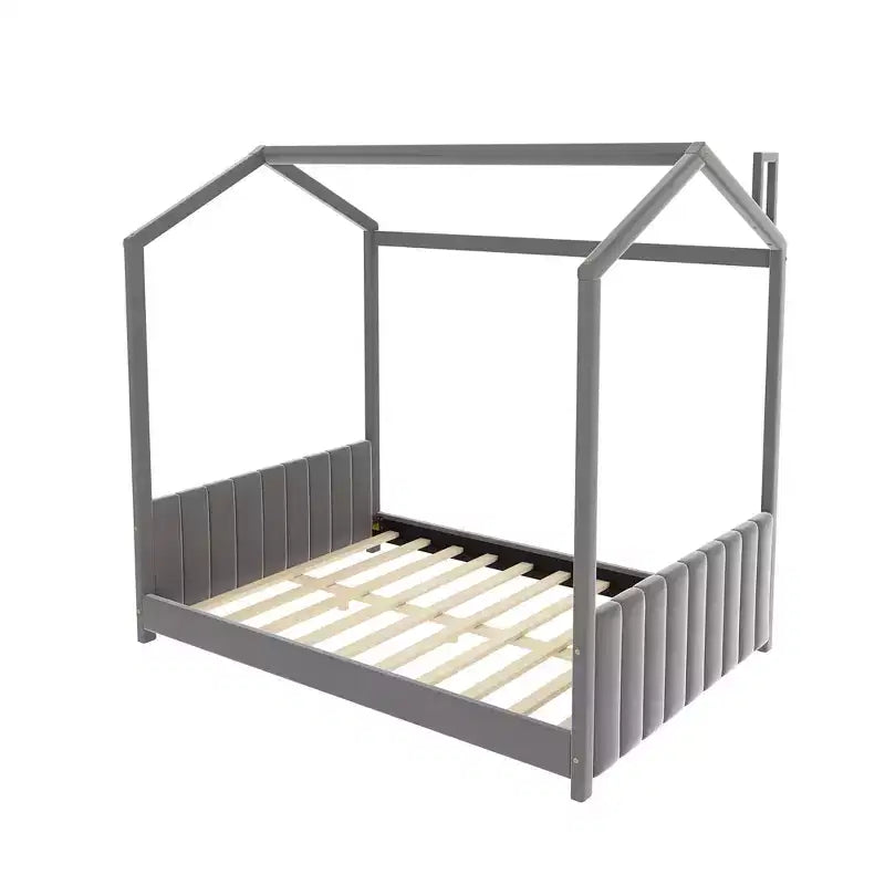 Lit cabane en velours Luxystar pour chambre d'enfant, gris