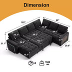 Canapé inclinable 7 places Dyonery, canapé modulable, table d'appoint avec rangement dissimulé, rechargeable