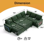 Canapé inclinable 7 places Dyonery, canapé modulable, table d'appoint avec rangement dissimulé, rechargeable