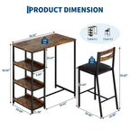 Ensemble de table de cuisine 3 pièces avec étagères de rangement et 2 chaises rembourrées - Table à manger en fer et bois pour petits espaces, appartements, copropriétés
