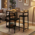 Ensemble de table de cuisine 3 pièces avec étagères de rangement et 2 chaises rembourrées - Table à manger en fer et bois pour petits espaces, appartements, copropriétés