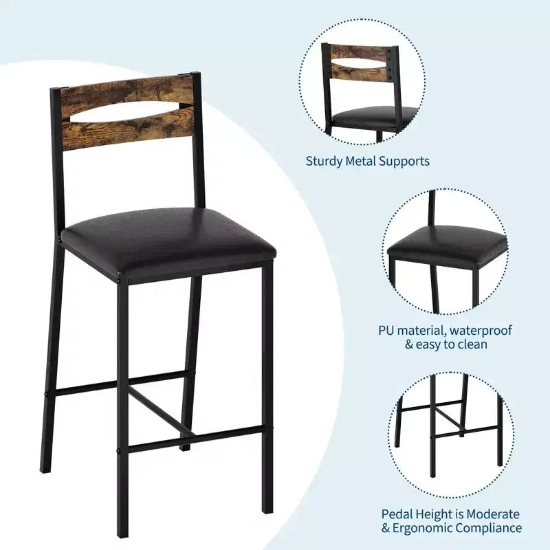 Ensemble de table de cuisine 3 pièces avec étagères de rangement et 2 chaises rembourrées - Table à manger en fer et bois pour petits espaces, appartements, copropriétés