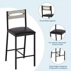 Ensemble de table de cuisine 3 pièces avec étagères de rangement et 2 chaises rembourrées - Table à manger en fer et bois pour petits espaces, appartements, copropriétés