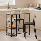 Ensemble de table de cuisine 3 pièces avec étagères de rangement et 2 chaises rembourrées - Table à manger en fer et bois pour petits espaces, appartements, copropriétés