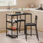 Ensemble de table de cuisine 3 pièces avec étagères de rangement et 2 chaises rembourrées - Table à manger en fer et bois pour petits espaces, appartements, copropriétés