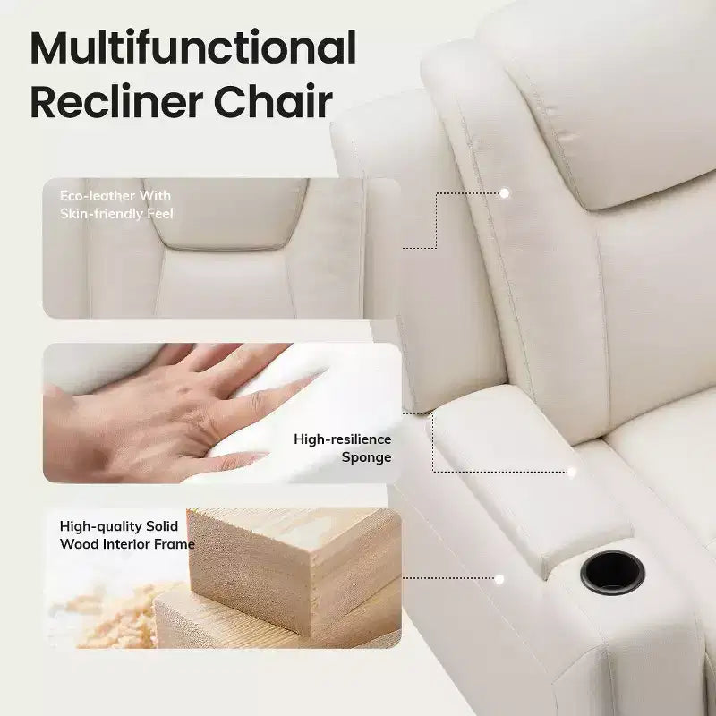 Fauteuil inclinable électrique avec LED 7 couleurs, cuir véritable, double moteur et rangement dissimulé pour salon, bureau ou chambre