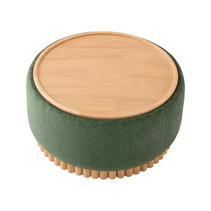 Polibi Pouf de rangement rond avec base cylindrique en bois massif et couvercle réversible