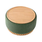 Polibi Pouf de rangement rond avec base cylindrique en bois massif et couvercle réversible