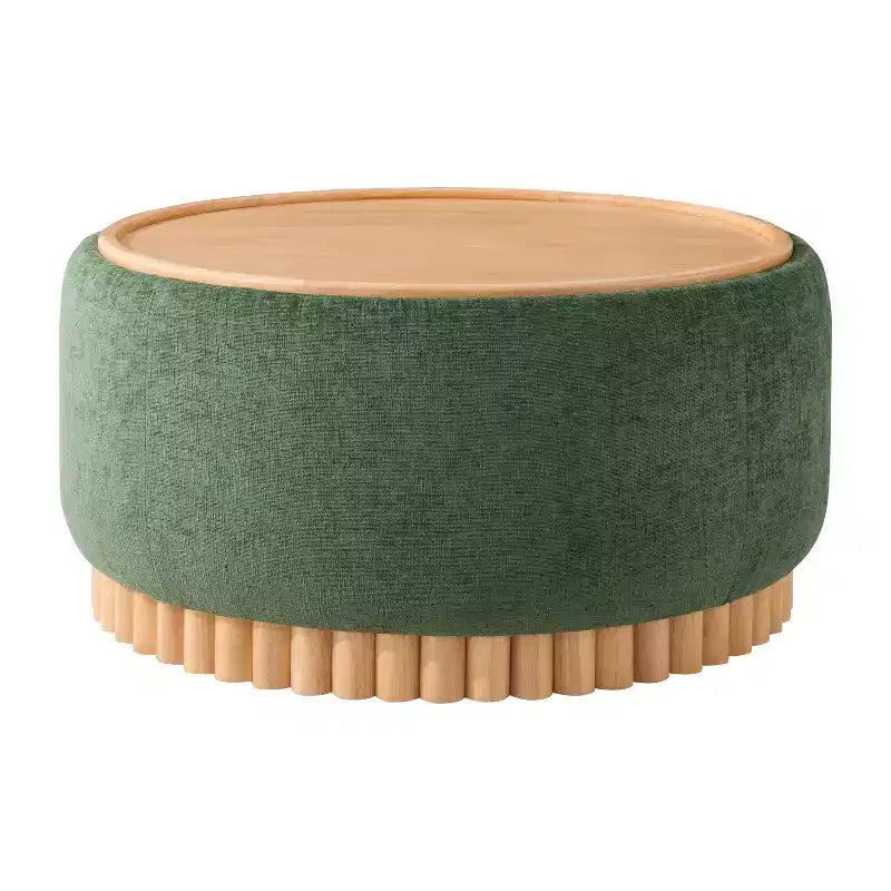 Polibi Pouf de rangement rond avec base cylindrique en bois massif et couvercle réversible