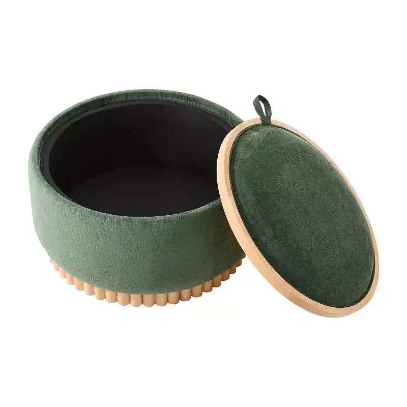 Polibi Pouf de rangement rond avec base cylindrique en bois massif et couvercle réversible