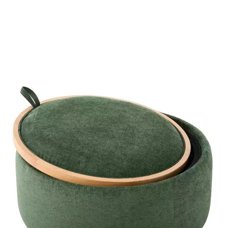 Polibi Pouf de rangement rond avec base cylindrique en bois massif et couvercle réversible
