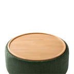 Polibi Pouf de rangement rond avec base cylindrique en bois massif et couvercle réversible