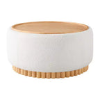 Polibi Pouf de rangement rond avec base cylindrique en bois massif et couvercle réversible