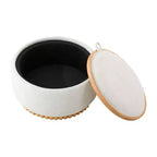 Polibi Pouf de rangement rond avec base cylindrique en bois massif et couvercle réversible