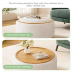 Polibi Pouf de rangement rond avec base cylindrique en bois massif et couvercle réversible