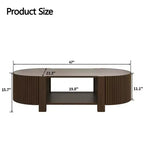 Table basse moderne 47, Table basse centrale ovale en bois avec rangement, Table d'appoint cannelée pour salon, chambre, bureau
