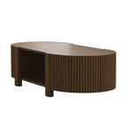 Table basse moderne 47, Table basse centrale ovale en bois avec rangement, Table d'appoint cannelée pour salon, chambre, bureau