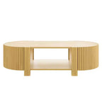 Table basse moderne 47, Table basse centrale ovale en bois avec rangement, Table d'appoint cannelée pour salon, chambre, bureau