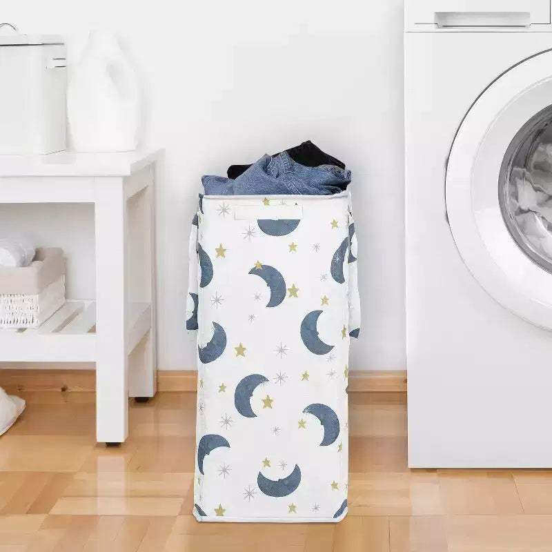 Sweet Jojo Designs - Panier à Linge Pliable avec Poignées pour Garçon, Fille, Unisexe/Neutre, Motif Ours Lune Bleu Or et Blanc