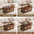 Table basse réglable en hauteur - design modulaire avec tiroirs de rangement et étagères dissimulées pour un gain de place, parfaite pour le salon, noire.