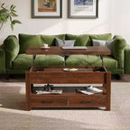 Table basse réglable en hauteur - design modulaire avec tiroirs de rangement et étagères dissimulées pour un gain de place, parfaite pour le salon, noire.