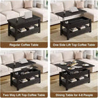 Table basse réglable en hauteur - design modulaire avec tiroirs de rangement et étagères dissimulées pour un gain de place, parfaite pour le salon, noire.