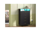 5 Drawer Dresser with Charging Station & LED Lights  Tall Wooden Chest for Bedroom, Living Room, Hallway  Space-Saving Narrow Storage Cabinet