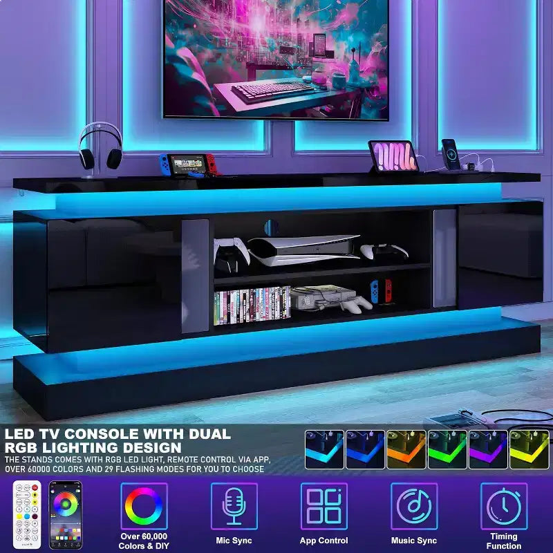BALHAM TRADE-71 Meuble TV pour téléviseurs de 85/80/75 pouces avec 2 armoires de rangement et deux bandes lumineuses LED