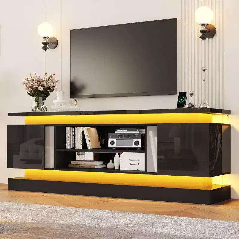 BALHAM TRADE-71 Meuble TV pour téléviseurs de 85/80/75 pouces avec 2 armoires de rangement et deux bandes lumineuses LED