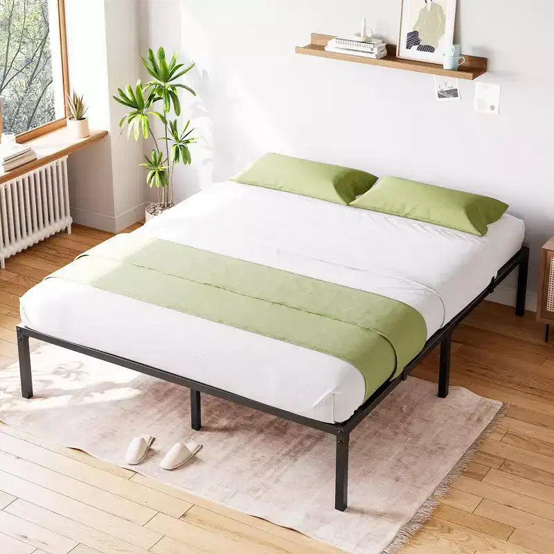 Twin Metal Bed Frame  Heavy Duty Platform with Iron Slats, 800 lbs Capacity, No Box Spring, Under-Bed Storage