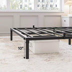 Cadre de lit double en métal - Plateforme robuste avec lattes en fer, capacité de 360 kg, pas besoin de sommier, rangement sous le lit