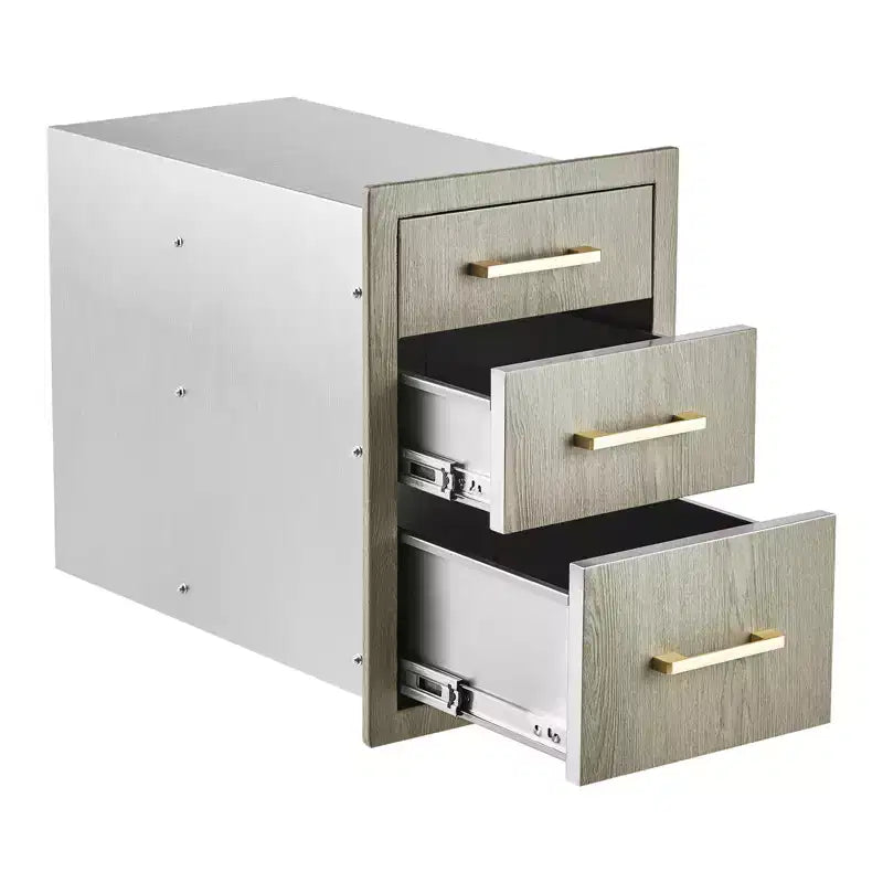 20 Heavy Duty Stainless Steel Triple Drawer Storage Cabinet for Outdoor Kitchen - Weather-Resistant, Flush Mount, with Handles New Magnolia Color