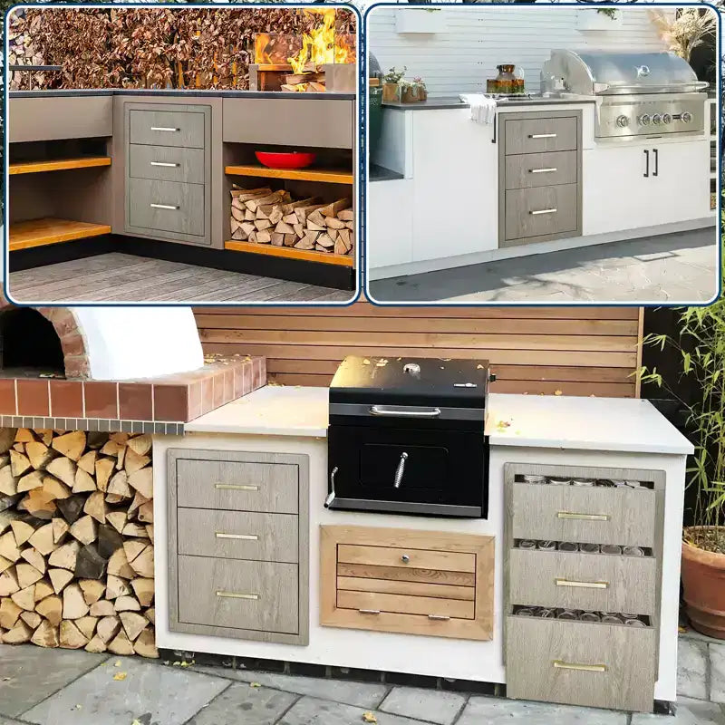 Armoire de rangement à triple tiroir en acier inoxydable robuste 20 po pour cuisine extérieure - Résistante aux intempéries, encastrable, avec poignées, nouvelle couleur Magnolia