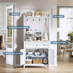 Meuble de rangement de 160 cm avec 4 crochets, 1 grand tiroir, étagères réglables pour salon, salle à manger